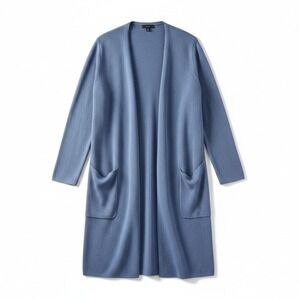 J.Crew Womens Blue Linen Blend Open Front Longline Cardigan Sweater Small